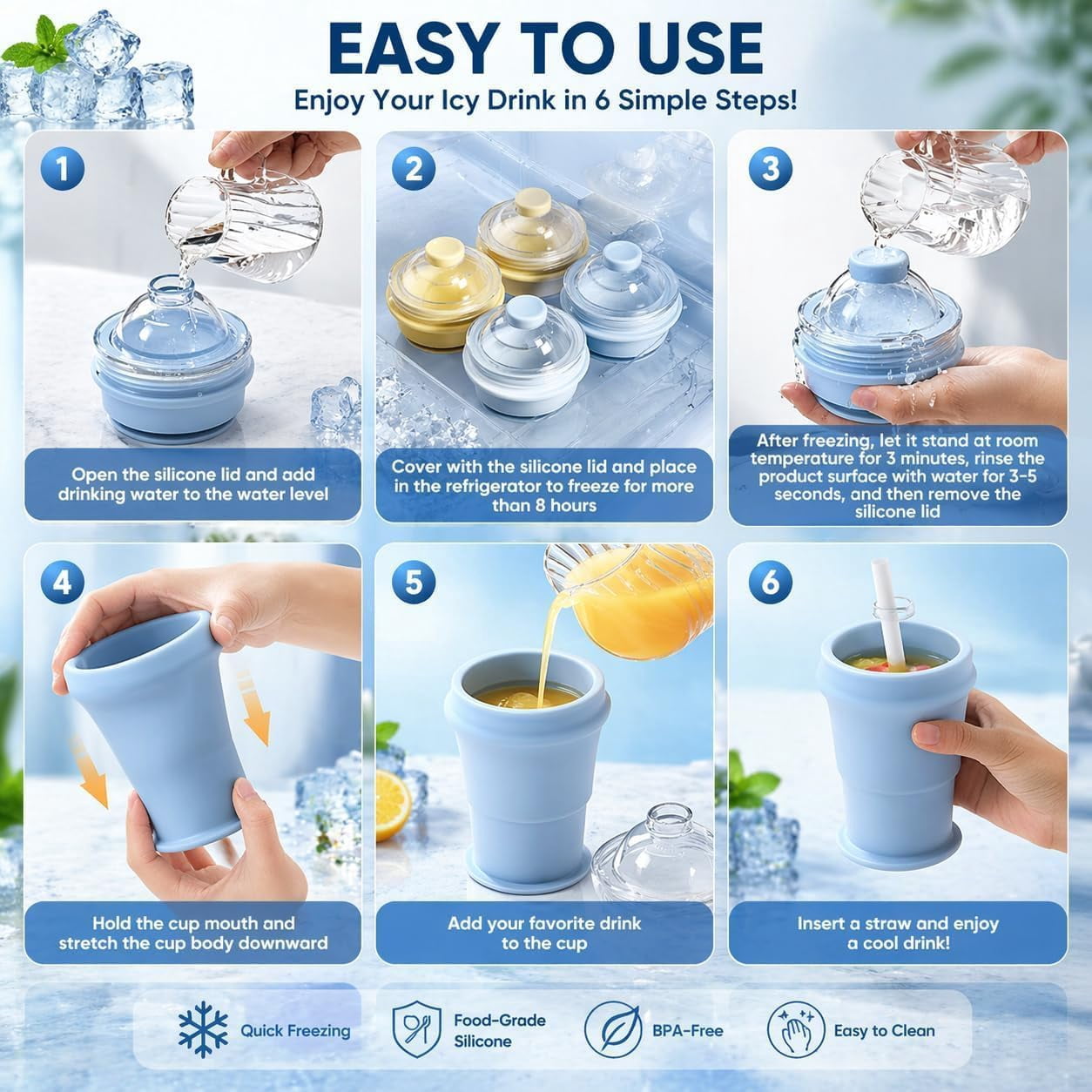 ☀️SUMMER FLASH SALE: Buy 1 Get 1 FREE— $14.99EACH🎁2-in-1 Collapsible Silicone Ice Ball Maker Cup