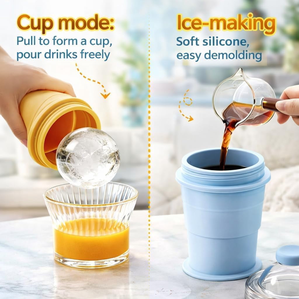 ☀️SUMMER FLASH SALE: Buy 1 Get 1 FREE— $14.99EACH🎁2-in-1 Collapsible Silicone Ice Ball Maker Cup